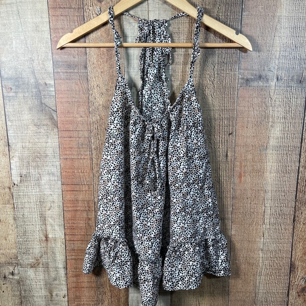 Victoria's Secret Animal Print Satin Babydoll Chemise Small Ruffle Tie Straps